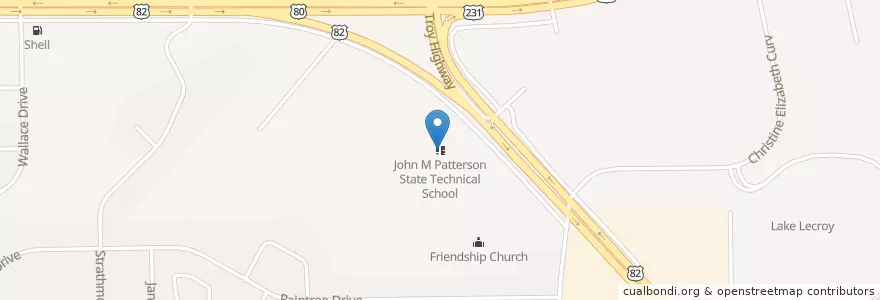 Mapa de ubicacion de John M Patterson State Technical School en Estados Unidos Da América, Alabama, Montgomery County, Montgomery.