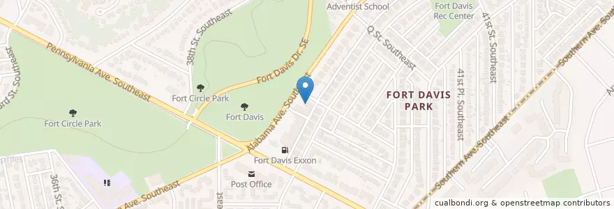 Mapa de ubicacion de Fort Davis Post Office en 美利坚合众国/美利堅合眾國, 华盛顿哥伦比亚特区/華盛頓特區哥倫比亞特區, 华盛顿/蓽盛頓.