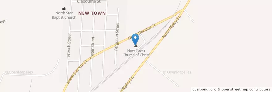 Mapa de ubicacion de New Town Church of Christ en Соединённые Штаты Америки, Алабама, Montgomery County, Montgomery.