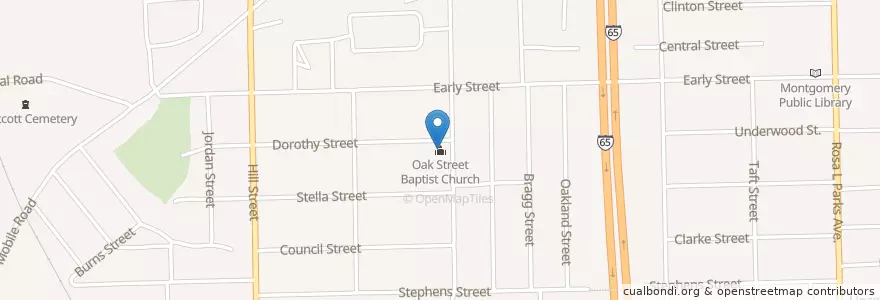 Mapa de ubicacion de Oak Street Baptist Church en United States, Alabama, Montgomery County, Montgomery.