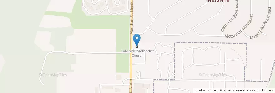 Mapa de ubicacion de Lakeside Methodist Church en アメリカ合衆国, アラバマ州, Huntsville, Madison County.