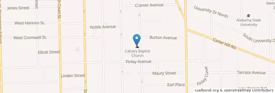 Mapa de ubicacion de Calvary Baptist Church en États-Unis D'Amérique, Alabama, Montgomery County, Montgomery.
