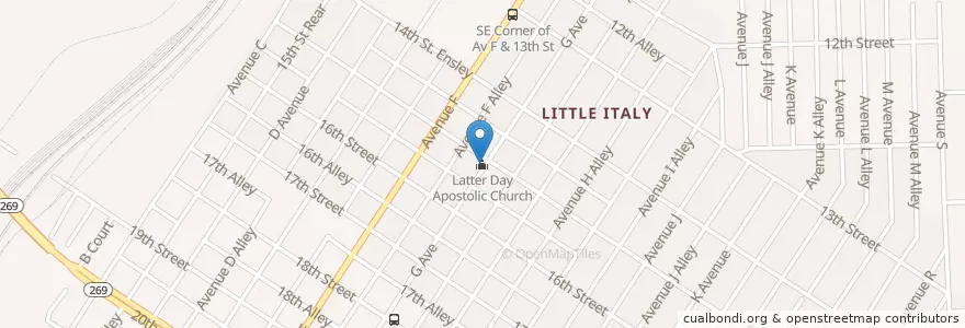 Mapa de ubicacion de Latter Day Apostolic Church en Vereinigte Staaten Von Amerika, Alabama, Birmingham, Jefferson County.