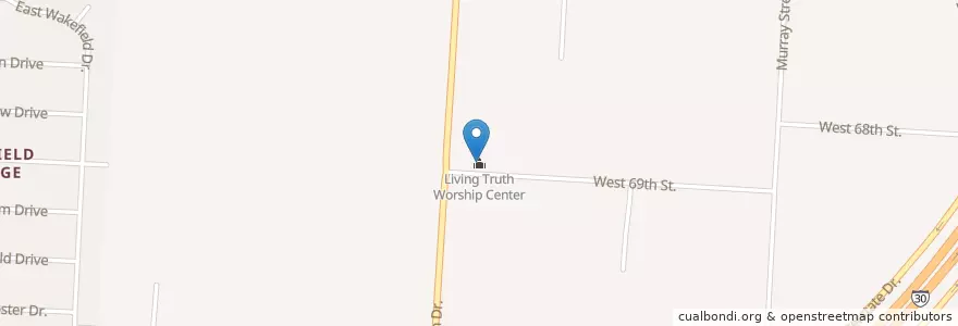 Mapa de ubicacion de Living Truth Worship Center en 美利坚合众国/美利堅合眾國, 阿肯色州, Pulaski County, Little Rock.