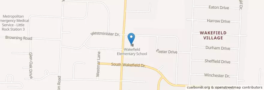 Mapa de ubicacion de Wakefield Elementary School en Estados Unidos Da América, Arkansas, Pulaski County, Little Rock.