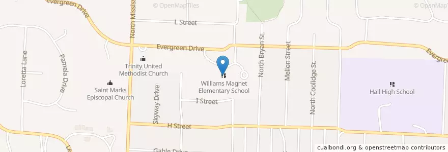 Mapa de ubicacion de Williams Magnet Elementary School en États-Unis D'Amérique, Arkansas, Pulaski County, Little Rock.