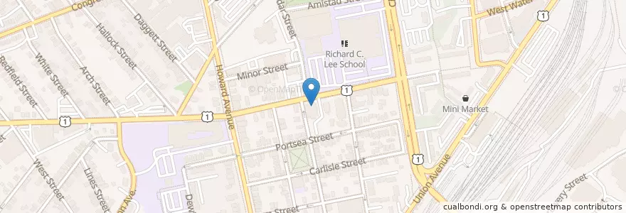 Mapa de ubicacion de St. Martin de Porres Academy en Соединённые Штаты Америки, Коннектикут, New Haven County, New Haven.