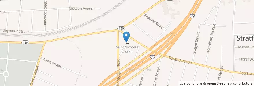 Mapa de ubicacion de Saint Nicholas Church en États-Unis D'Amérique, Connecticut, Fairfield County, Stratford.