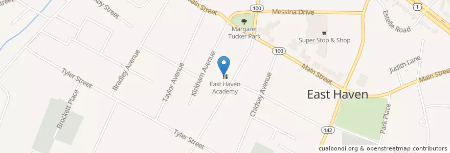 Mapa de ubicacion de East Haven Academy en 미국, 코네티컷, New Haven County, East Haven.