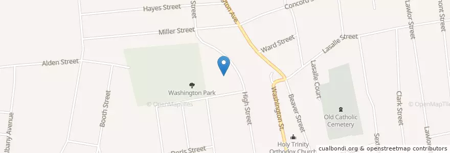 Mapa de ubicacion de Washington Junior High School en 미국, 코네티컷, Hartford County, New Britain.
