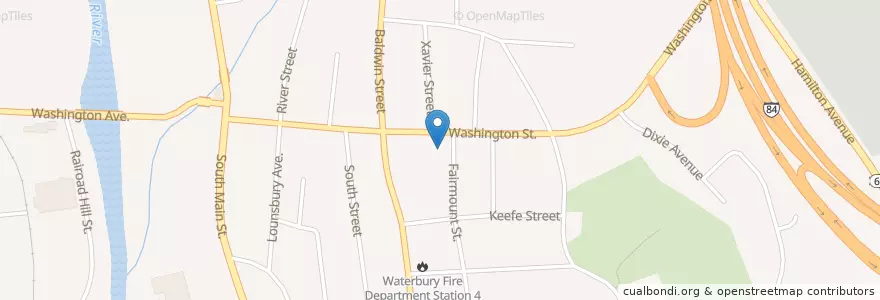 Mapa de ubicacion de Washington School en 미국, 코네티컷, New Haven County, Waterbury.