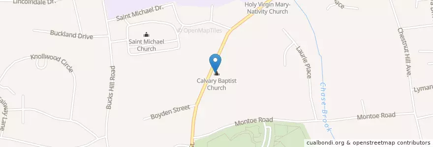 Mapa de ubicacion de Calvary Baptist Church en United States, Connecticut, New Haven County, Waterbury.