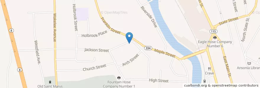 Mapa de ubicacion de Evangelical Baptist Church en アメリカ合衆国, コネチカット州, New Haven County, Ansonia.