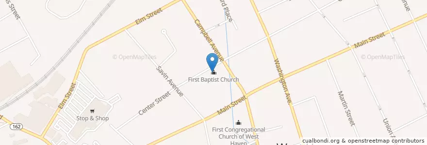 Mapa de ubicacion de First Baptist Church en Estados Unidos De América, Connecticut, New Haven County, West Haven.