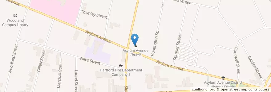 Mapa de ubicacion de Asylum Avenue Church en Estados Unidos Da América, Connecticut, Hartford County, Hartford.