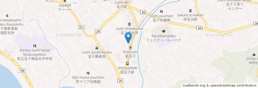 Mapa de ubicacion de まえざわ歯科クリニック en 일본, 가나가와현, 逗子市.