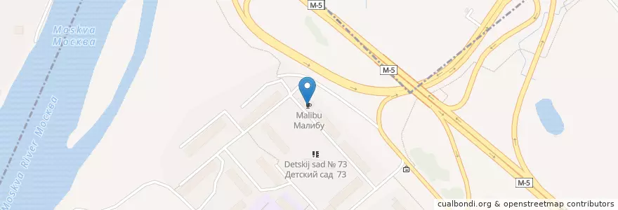 Mapa de ubicacion de Малибу en روسيا, Центральный Федеральный Округ, محافظة موسكو, Раменский Городской Округ.