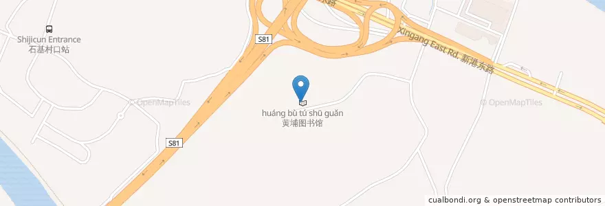 Mapa de ubicacion de 黄埔图书馆 en China, Guangdong, Guangzhou City, Haizhu District, Pazhou Subdistrict.