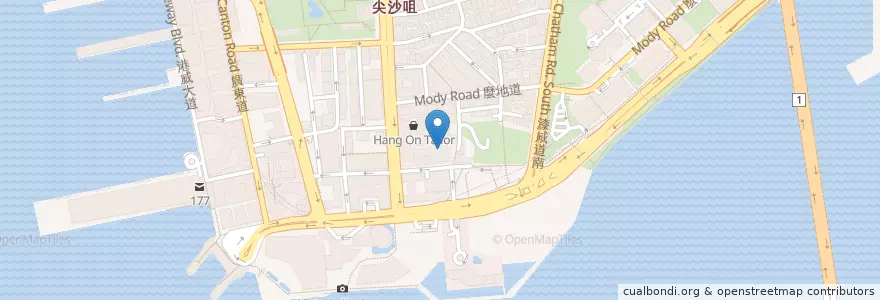 Mapa de ubicacion de 尖沙咀郵政局 Tsim Sha Tsui Post Office en Çin, Guangdong, Hong Kong, Yeni Bölgeler, 油尖旺區 Yau Tsim Mong District.