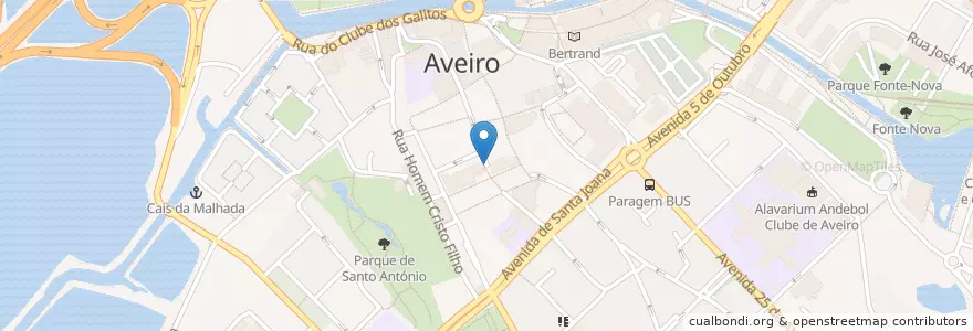 Mapa de ubicacion de Praça Marques do Pombal en Португалия, Aveiro, Центральный Регион, Baixo Vouga, Aveiro, Glória E Vera Cruz.