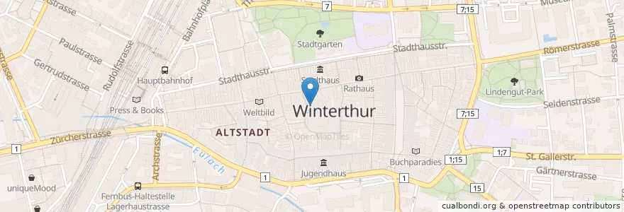 Mapa de ubicacion de Thurbina en Suíça, Zurique, Bezirk Winterthur, Winterthur.