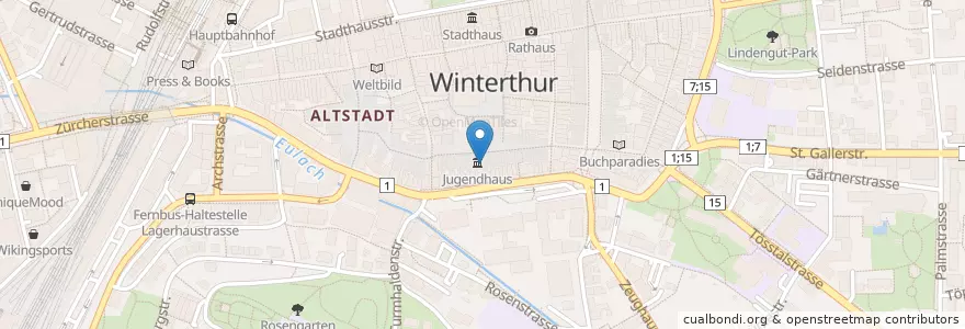 Mapa de ubicacion de Gwölb en Zwitserland, Zürich, Bezirk Winterthur, Winterthur.