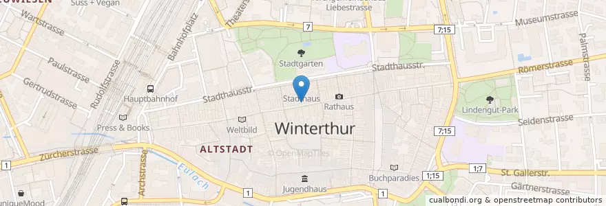 Mapa de ubicacion de Cantinetta Bindella en 스위스, 취리히, Bezirk Winterthur, Winterthur.
