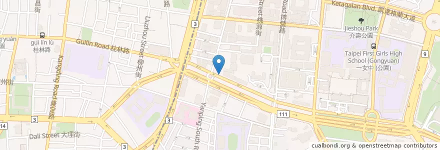 Mapa de ubicacion de 捷運小南門站(1號出口) en 臺灣, 新北市, 臺北市, 萬華區, 中正區.