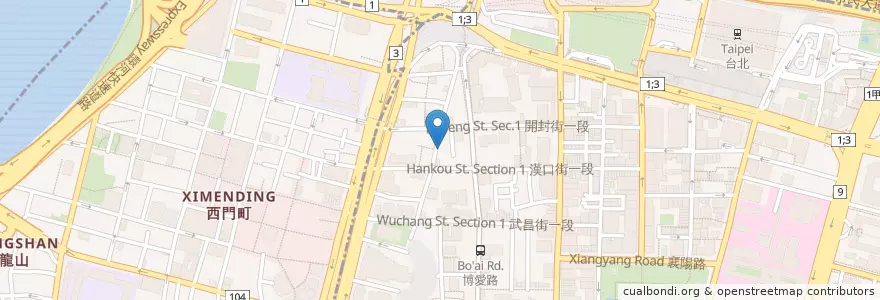 Mapa de ubicacion de 清真黃牛肉麵館 en Taiwán, Nuevo Taipéi, Taipéi, 萬華區, 中正區.