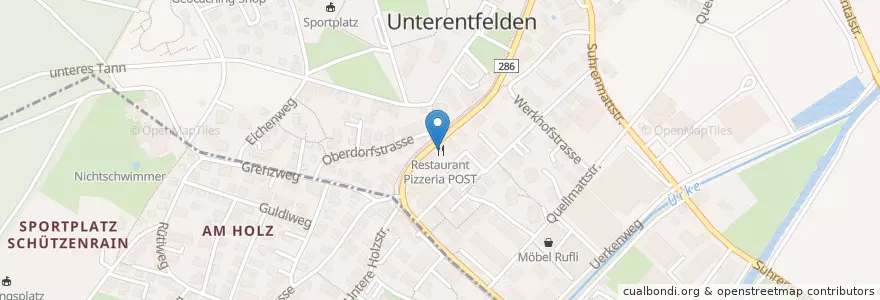 Mapa de ubicacion de Restaurant Pizzeria POST en Швейцария, Аргау, Bezirk Aarau, Unterentfelden.