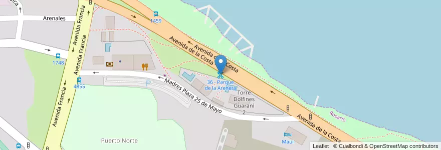 Mapa de ubicacion de 36 - Parque de la Arenera en Argentinien, Santa Fe, Departamento Rosario, Municipio De Rosario, Rosario.