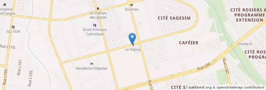Mapa de ubicacion de Le Vignus en 코트디부아르, 아비장, Cocody.