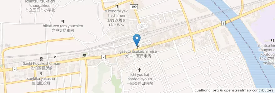 Mapa de ubicacion de ガスト五日市店 en 日本, 广岛县, 广岛市, 佐伯区.