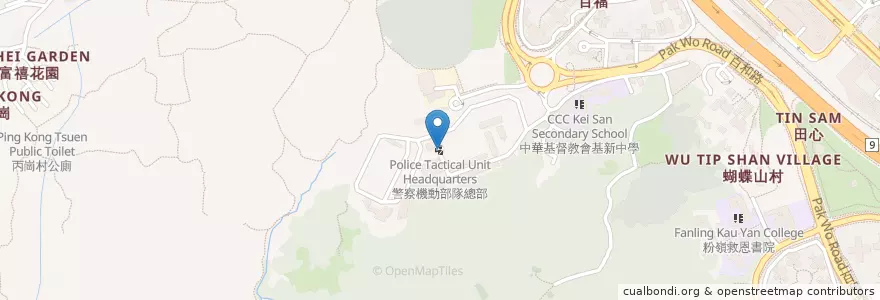 Mapa de ubicacion de 警察機動部隊總部 Police Tactical Unit Headquarters en China, Hongkong, Guangdong, New Territories, 北區 North District.