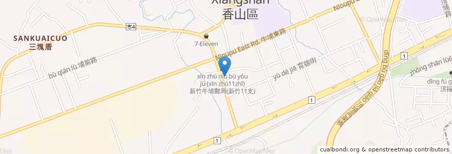 Mapa de ubicacion de 新竹牛埔郵局(新竹11支) en 台湾, 台湾省, 新竹市, 香山区.