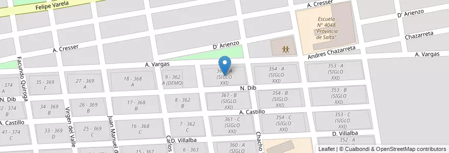 Mapa de ubicacion de 361 - A (SIGLO XXI) en Аргентина, Сальта, Capital, Municipio De Salta, Salta.