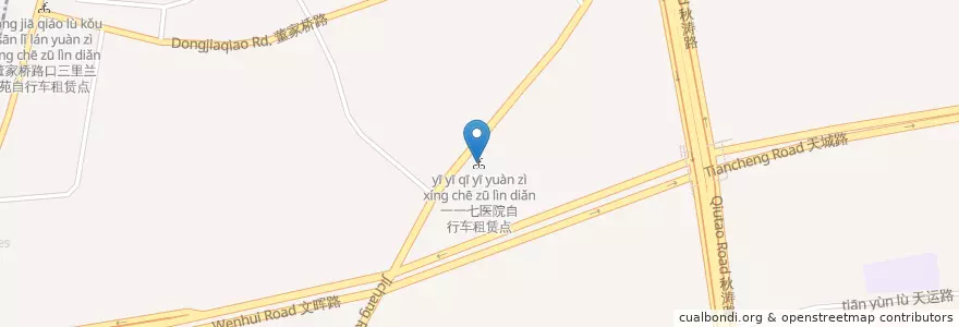 Mapa de ubicacion de 一一七医院自行车租赁点 en 中国, 浙江省, 杭州市, 江干区, 闸弄口街道.