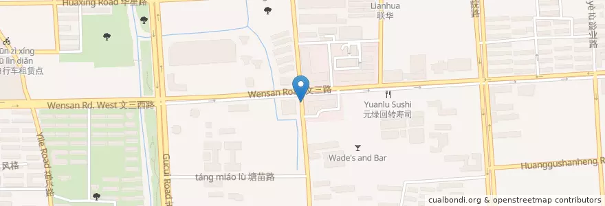 Mapa de ubicacion de 万塘路文三路口自行车租赁点 en 中国, 浙江省, 杭州市, 西湖区.