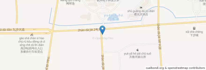 Mapa de ubicacion de 三号大街二号路口自行车租赁点 en 中国, 浙江省, 杭州市, 钱塘新区, 白杨街道.