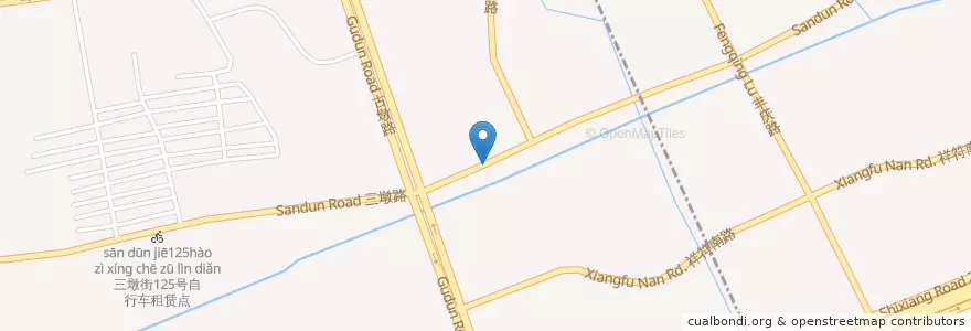 Mapa de ubicacion de 三墩路长阳路西南角自行车租赁点 en 中国, 浙江省, 杭州市, 拱墅区, 祥符街道.