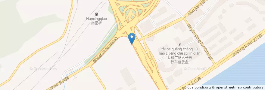 Mapa de ubicacion de 上城区法院自行车租赁点 en 中国, 浙江省, 杭州市, 上城区.
