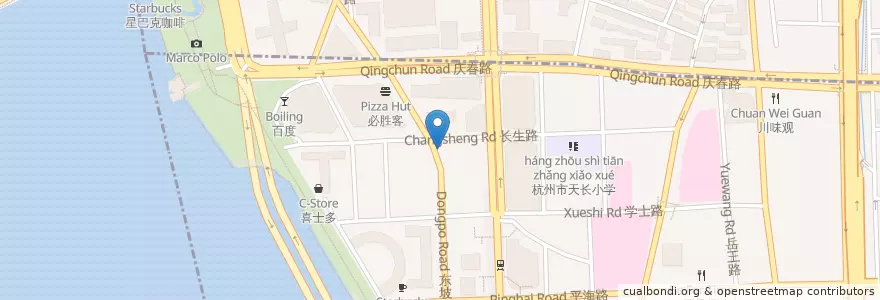 Mapa de ubicacion de 东坡路62号自行车租赁点 en Çin, Zhejiang, Hangzhou, 上城区, 湖滨街道.
