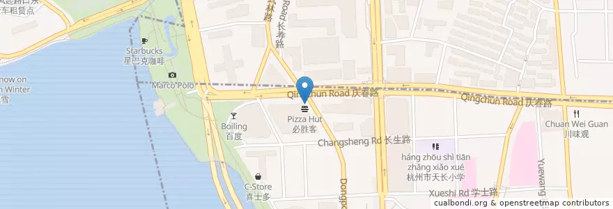 Mapa de ubicacion de 东坡路自行车租赁点 en الصين, تشيجيانغ, هانغتشو, 上城区, 湖滨街道.