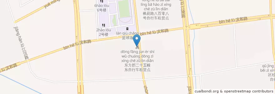 Mapa de ubicacion de 东方郡二十五幢东自行车租赁点 en 中国, 浙江省, 杭州市, 浜江区.