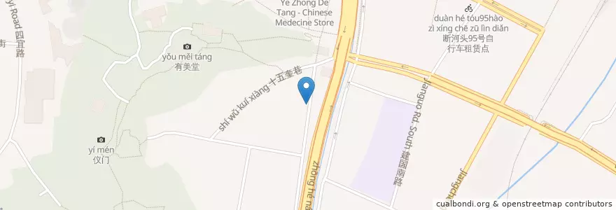 Mapa de ubicacion de 中山南路四五三号自行车租赁点 en China, Zhejiang, Hangzhou, 上城区, 紫阳街道.