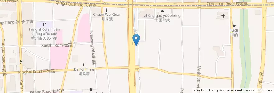Mapa de ubicacion de 中河中路230号自行车租赁点 en 中国, 浙江省, 杭州市, 上城区, 小营街道.