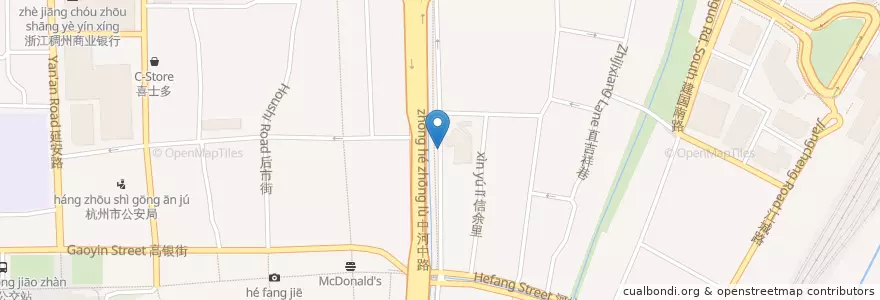 Mapa de ubicacion de 中河中路68号自行车租赁点 en 中国, 浙江省, 杭州市, 上城区, 小营街道.