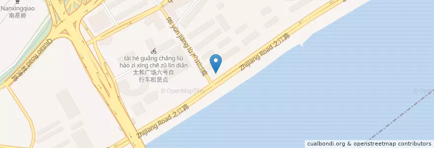 Mapa de ubicacion de 之江路飞云江路口自行车租赁点 en China, Zhejiang, Hangzhou, 上城区, 紫阳街道.