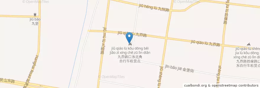 Mapa de ubicacion de 九乔路口东北角自行车租赁点 en Çin, Zhejiang, Hangzhou, 江干区, 九堡街道.