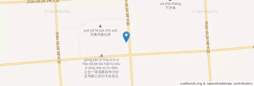 Mapa de ubicacion de 五号大街与四号大街西(二)自行车租赁点 en 中国, 浙江省, 杭州市, 钱塘新区, 白杨街道.